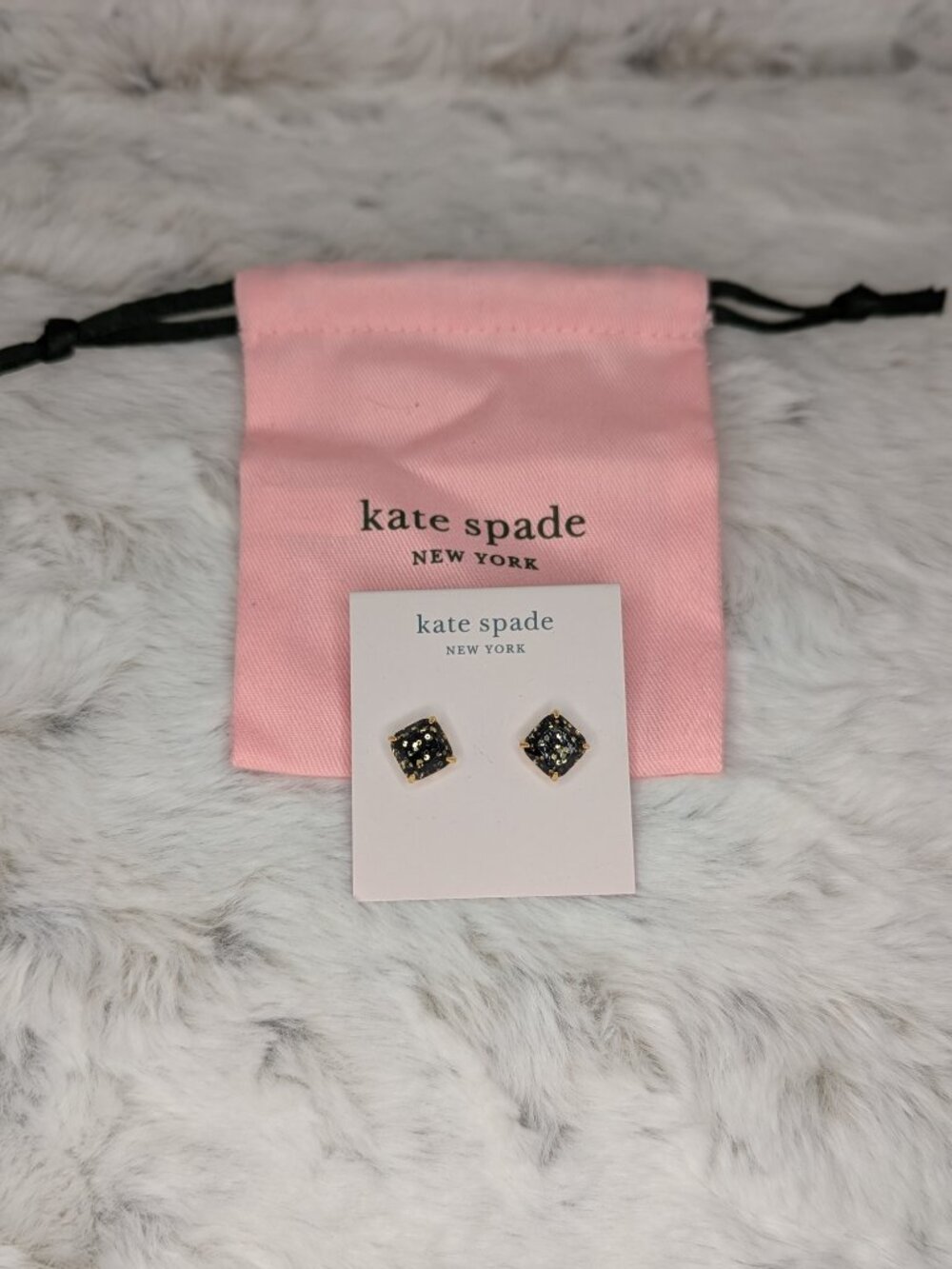 Kate Spade Black Glitter Studs in Gold - Picture 2 of 3